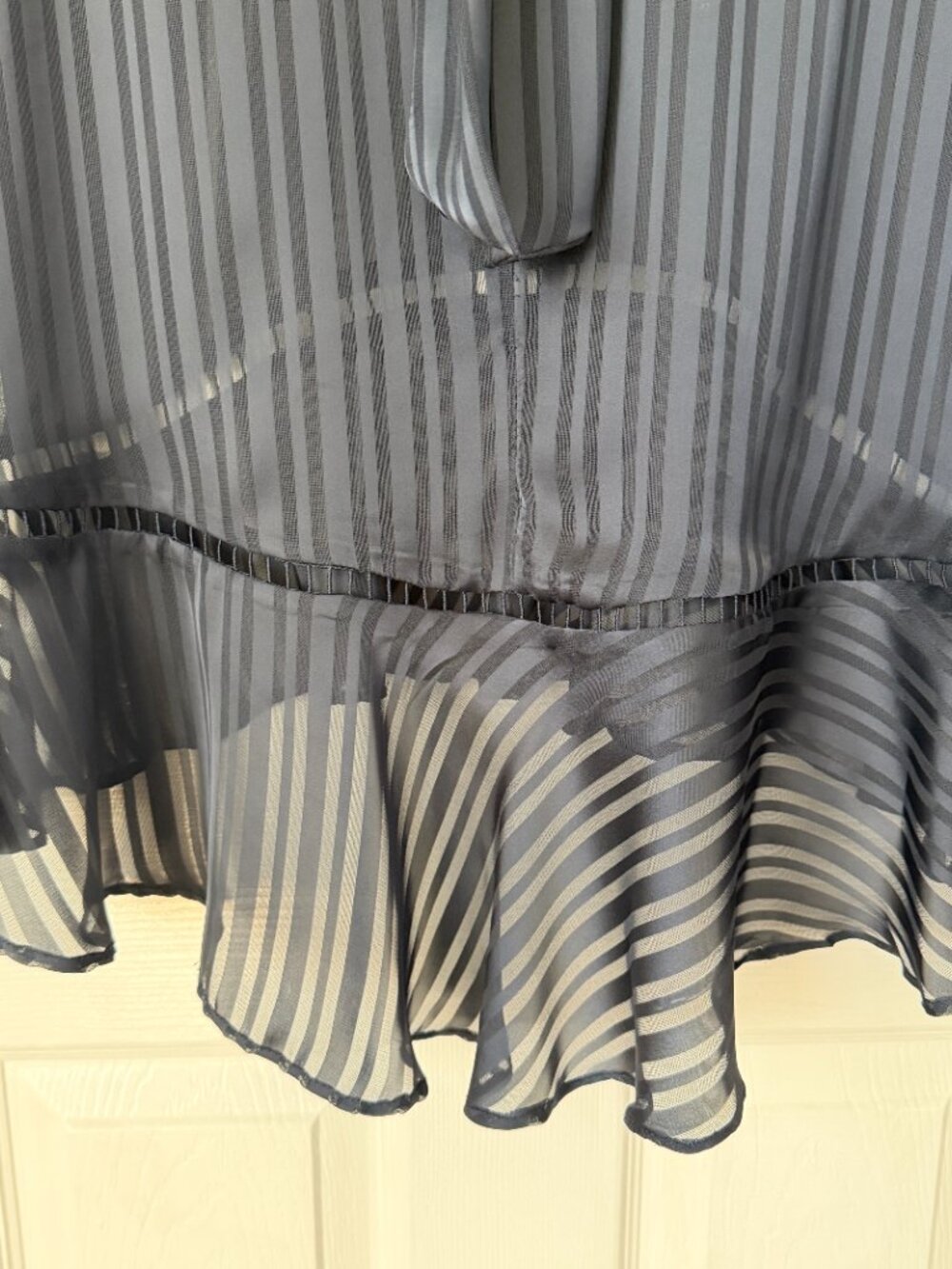 Zimmerman Dark Navy Blue Sheer Striped Peplum Blouse with Bow Small - Picture 6 of 11